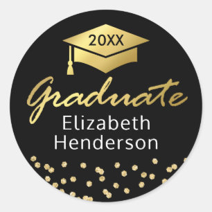 Graduate Black Gold Glitter Graduation Classic Round Sticker