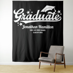 Graduate Black Graduation Party Backdrop Tapestry