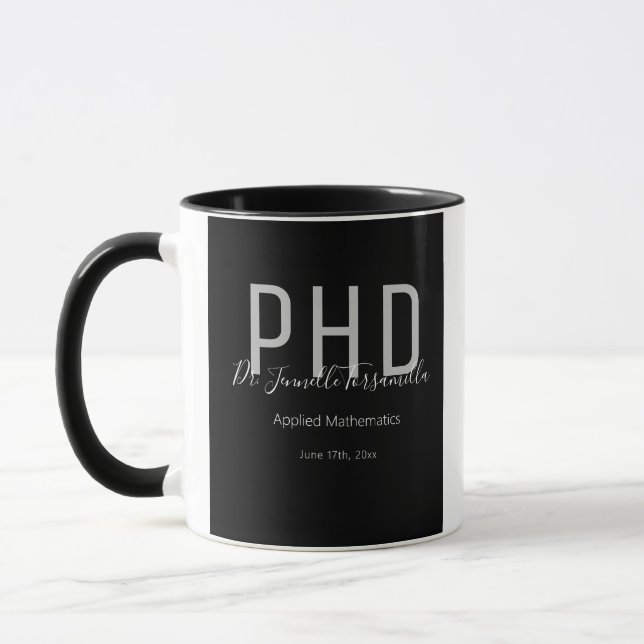 Graduate Black Name Degree PhD Mug (Left)