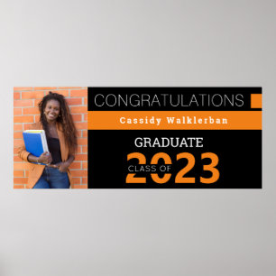 Graduate Black Orange Photo Graduation Poster