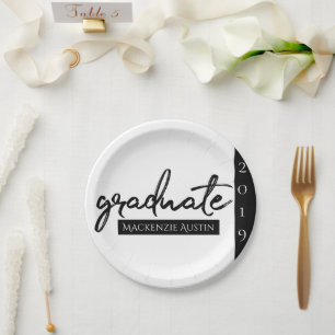 Graduate Black Script   Classic Keepsake with Year Paper Plate