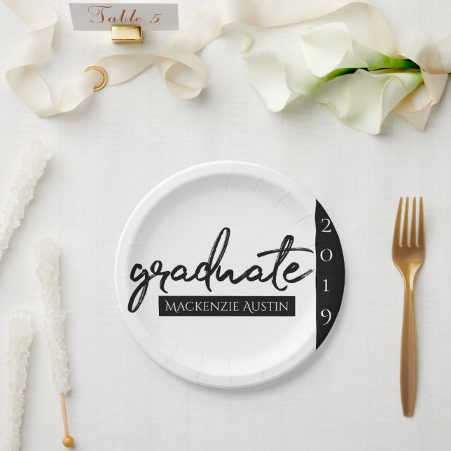 Graduate Black Script | Classic Keepsake with Year Paper Plate (Wedding)