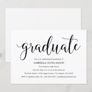 Graduate Black Script Graduation Party Invite