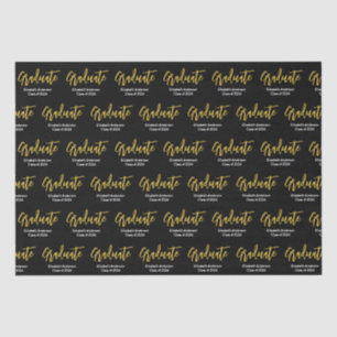 Graduate Black White Gold Grad Name Class of 2024  Tissue Paper