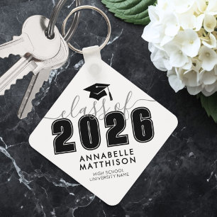 Graduate Black White Graduation Key Ring