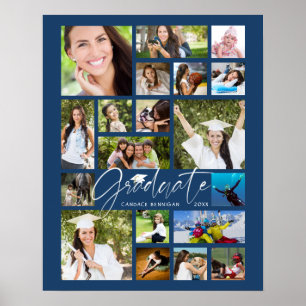 Graduate Blue 19 Photo Collage Script Poster