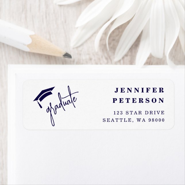 Graduate Blue Graduation Cap Return Address (Insitu)