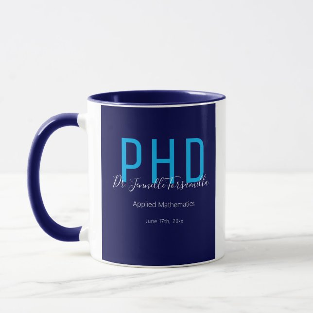 Graduate Blue Name Degree PhD Mug (Left)