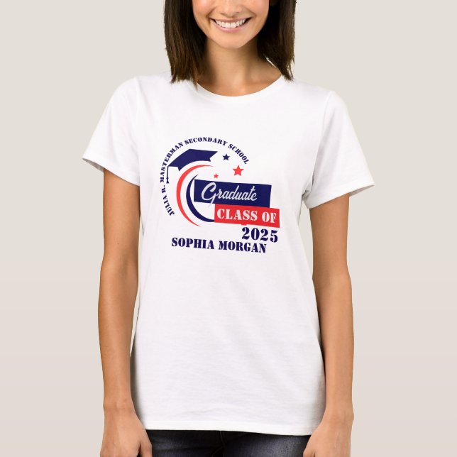 Graduate Blue Red White Graduation Tri-Blend Shirt (Front)
