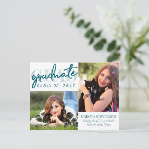 Graduate Blue Script   Cool Brush 2 Photo Keepsake Postcard