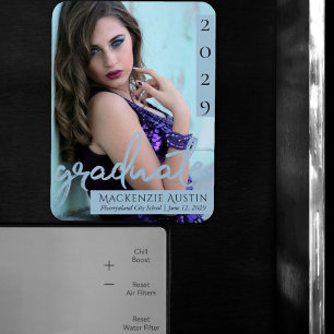 Graduate Blue Script   Cool Brush Photo Keepsake Magnet