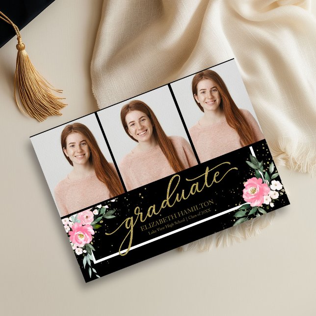Graduate Blush Floral Grad Announcement 3 Photo (Creator Uploaded)
