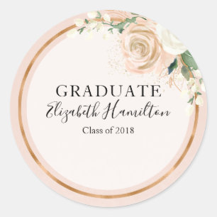 Graduate Blush & Rose Gold Modern Chic Floral Classic Round Sticker