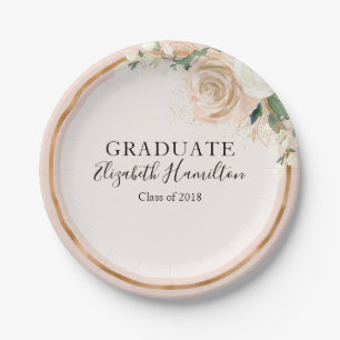 Graduate Blush & Rose Gold Modern Chic Floral Paper Plate