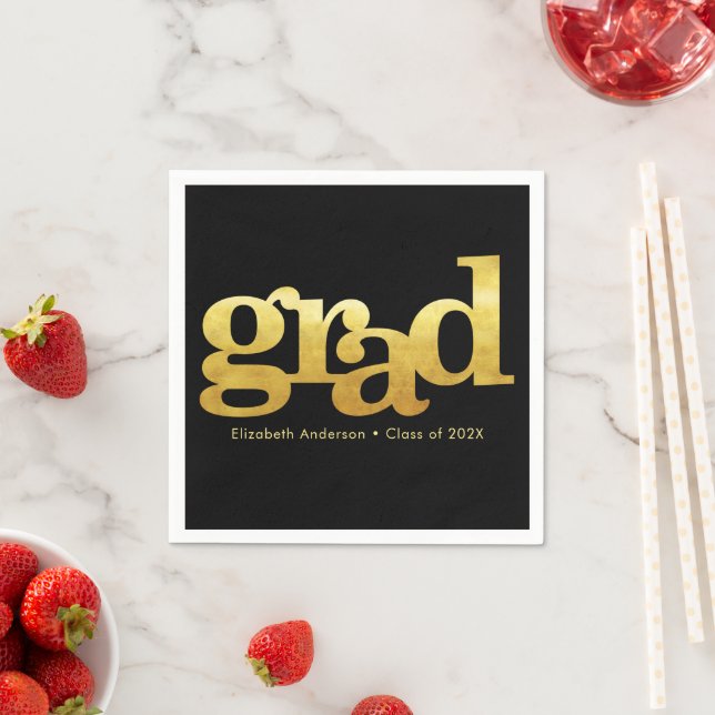 Graduate bold simple modern black gold typography napkin (Insitu)