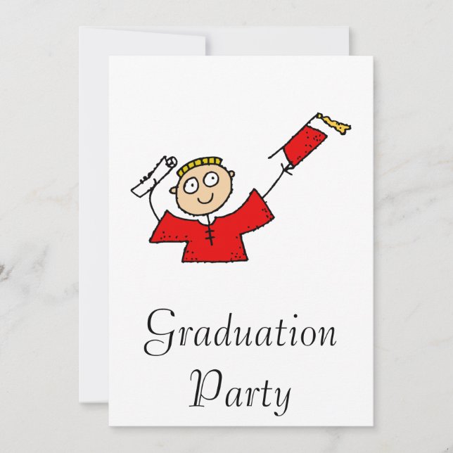 Graduate Boy Cute Red Invitation (Front)
