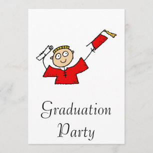Graduate Boy Cute Red Invitation