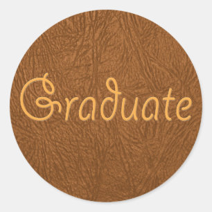 Graduate Brown Cowhide Leather Texture Look Classic Round Sticker