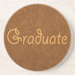 Graduate Brown Cowhide Leather Texture Look Coaster