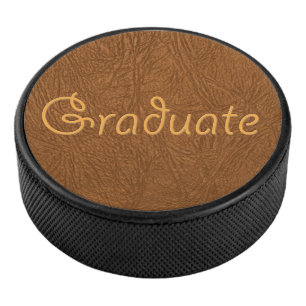 Graduate Brown Cowhide Leather Texture Look Hockey Puck