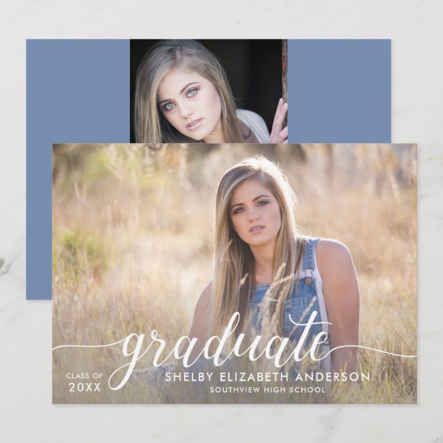 Graduate Calligraphy | 2 Photo Graduation Invitation (Front/Back)