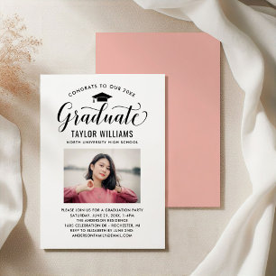 Graduate Calligraphy Photo Rose Gold Graduation Invitation