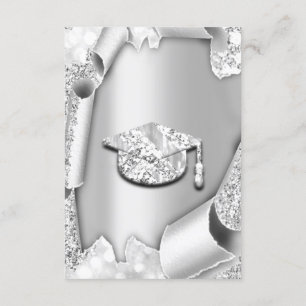 Graduate CAP Bachelorette 3d Glitter Silver Grey Invitation