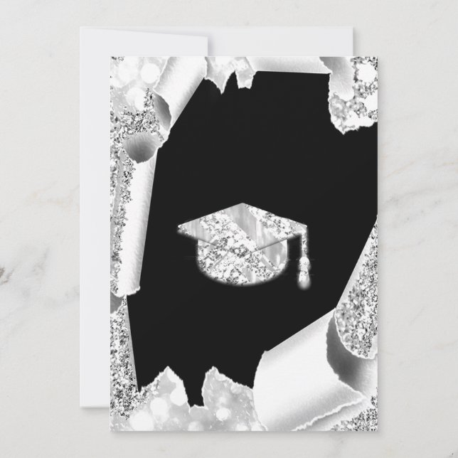 Graduate CAP Bachelorette Party Black Grey Invitation (Back)