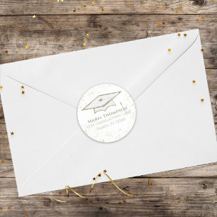 Graduate Cap Simple Modern Confetti Return Address Classic Round Sticker