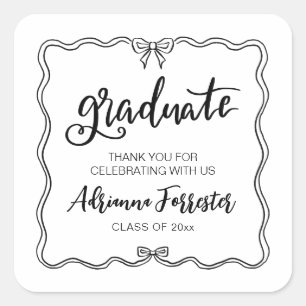 Graduate Casual Script Cute Bow   Thank You Square Sticker