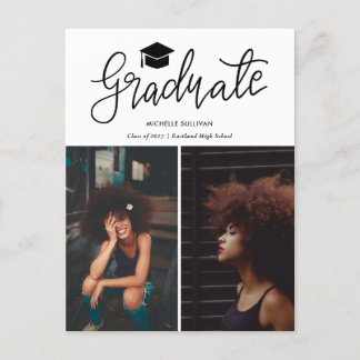 Graduate Casual Script | Modern Grad Photo Collage Announcement Postcard
