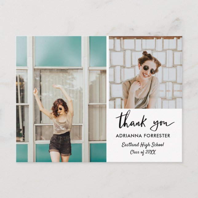 Graduate Casual Thank You Modern Script  Postcard (Front)