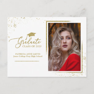 Graduate Chic Grad Announcement Gold Glitter Postcard