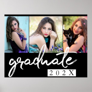 Graduate Chic Script   Simple 3 Photo Keepsake Poster