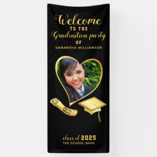 Graduate Class 2025 Black Gold Graduation Welcome Banner