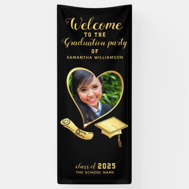 Graduate Class 2025 Black Gold Graduation Welcome Banner (Vertical)