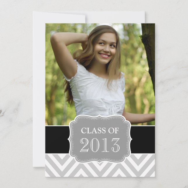 GRADUATE CLASS OF 2013 BLACK GREY CHEVRON INVITATION (Front)
