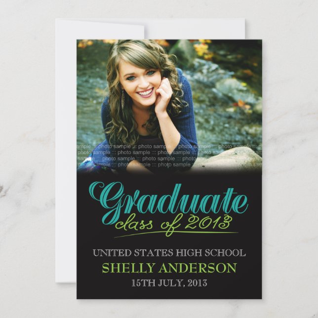 Graduate Class of 2013 Modern Blue Green Invite (Front)