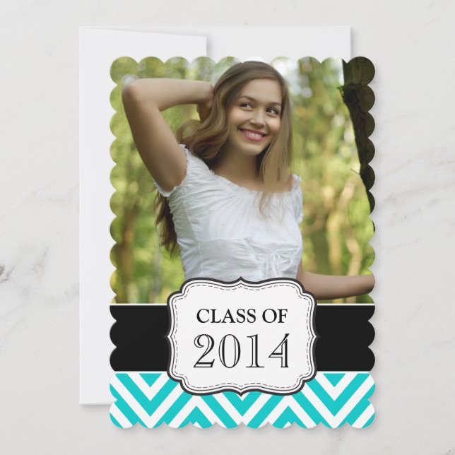 GRADUATE CLASS OF 2014 AQUA TEAL CHEVRON INVITATION (Front)