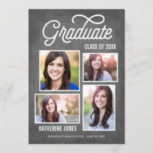 Graduate Class of 2016 4-Photo Collage Chalkboard Invitation