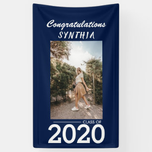 Graduate Class of 2020   Navy Blue Photo Yard Sign
