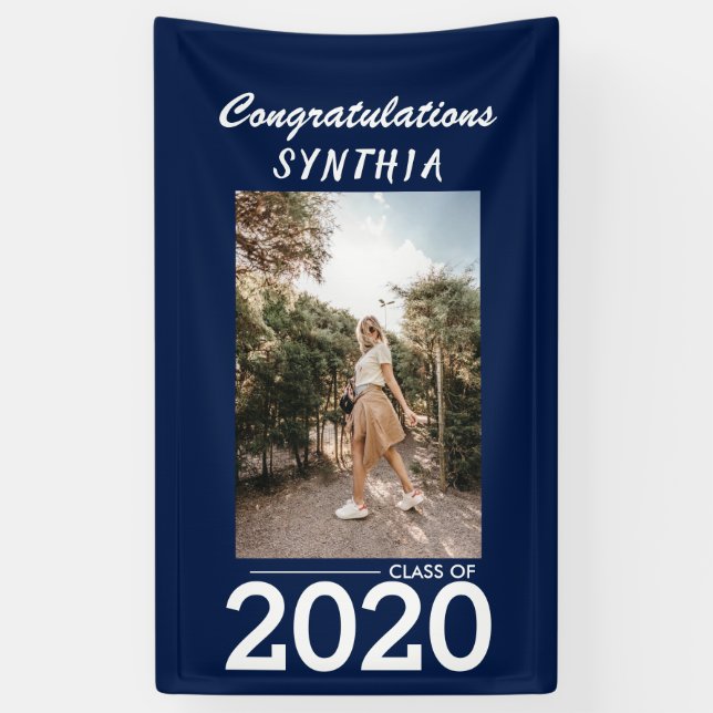Graduate Class of 2020 | Navy Blue Photo Yard Sign (Vertical)