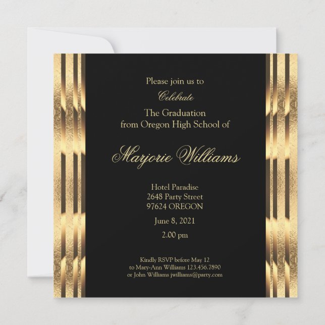 Graduate Class of 2021 Black and Gold Script Card (Back)