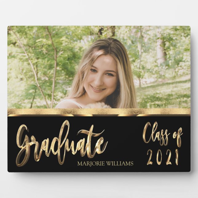Graduate Class of 2021 Black and Gold Script Plaque (Front)