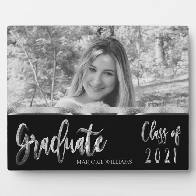 Graduate Class of 2021 Black and Silver Script Plaque (Front)