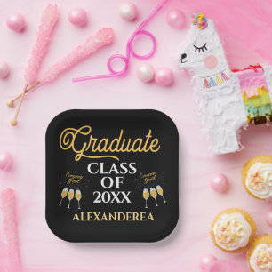 Graduate Class of 2022 Congrats Gold Black Custom Paper Plate