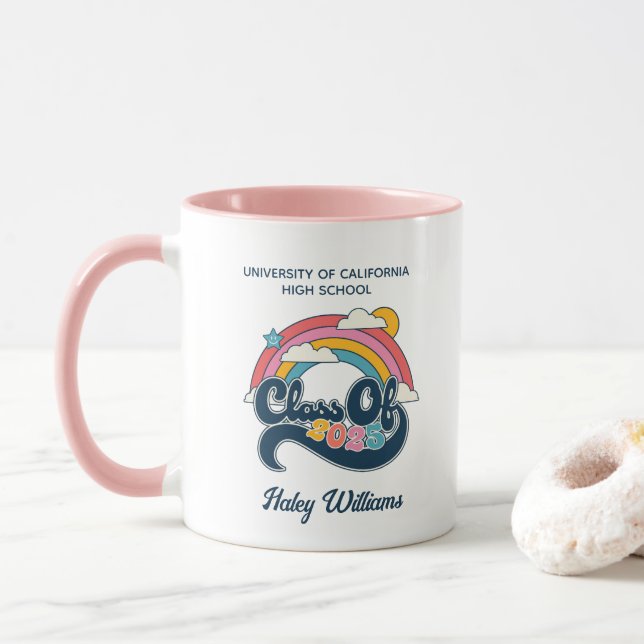 Graduate Class of 2025 Gift Retro Personalised Mug (With Donut)
