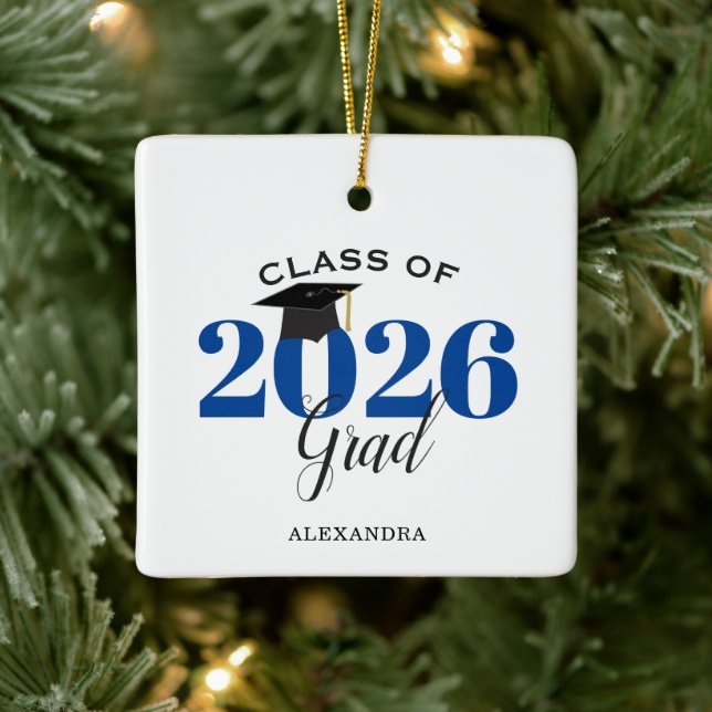 Graduate Class of 2026 Modern Dark Blue Ceramic Ornament (Tree)