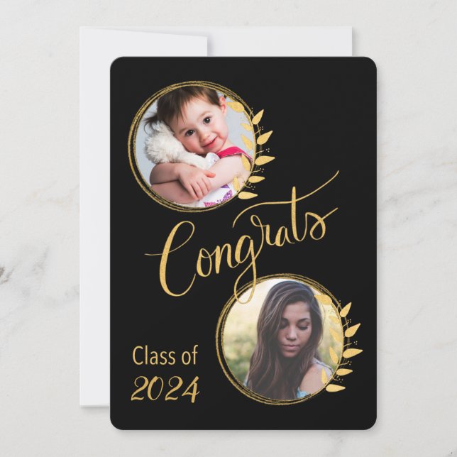 Graduate Class of 20__ Gold Glitter 4 pics Invitation (Front)