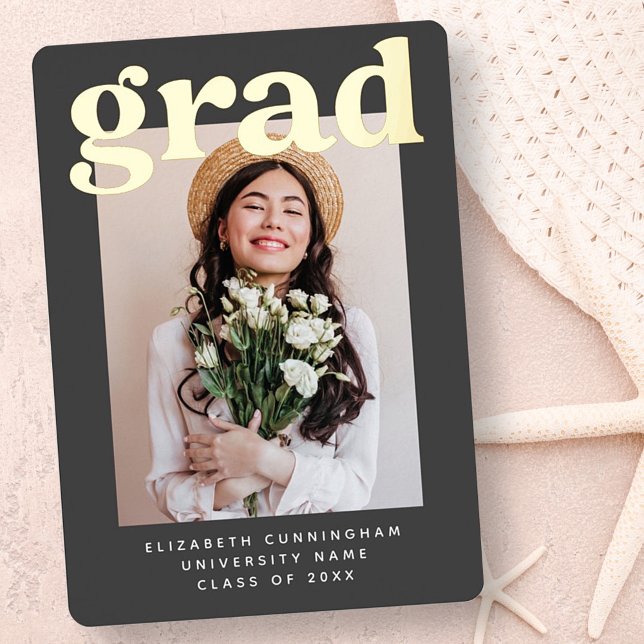 Graduate Class of 20XX Modern Photo Graduation Foil Holiday Card (Creator Uploaded)